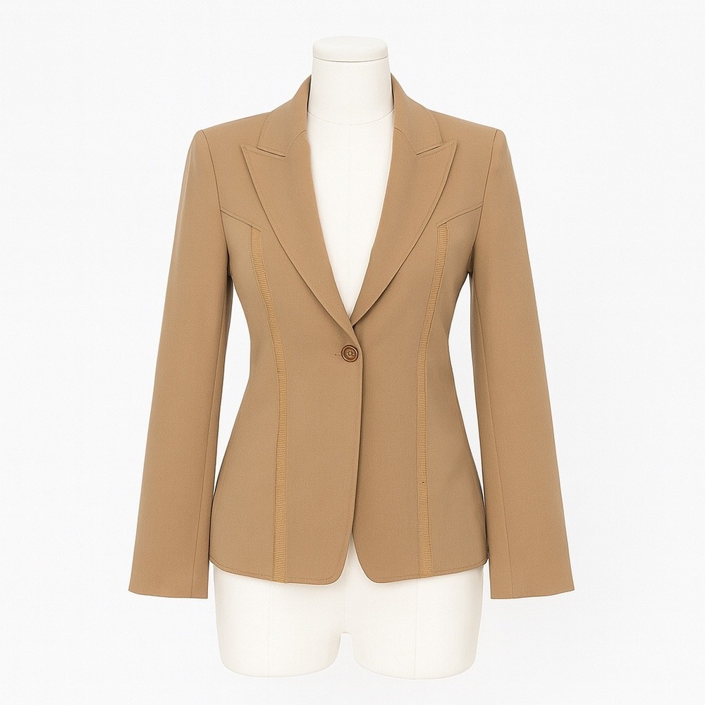 Vertigo Paris Blazer Women S Beige Fitted Contrast Trim Parisian Chic Minimalist